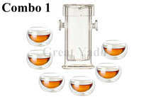 1 Heat resistant glass teapot with infuser 200ML+6 double wall glass tea cups 7pcs/set coffee&tea sets