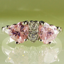 Wholesale Heart Cut Pink Topaz White Topaz 925 Silver Ring Size 7 8 9 10 Fashion