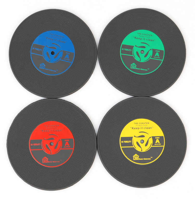 6 PCS Rubber Mat Vinyl Coaster Retro Vinyl CD Reco...