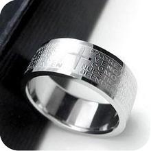 ()2013 Hot Fashion Punk Personality Men Titanium Stainless Steel Bible Lord’s Prayer Cross Ring Finger Rings 3g
