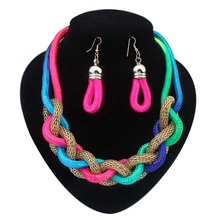 2014 new fashion design western style multi-layer Weave Rhinestone Choker necklace jewelry set for women statement necklace