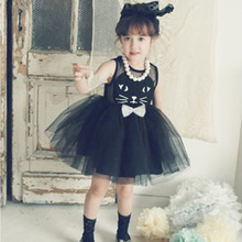 2015 Flower Cotton Lace Girls Dress Kitty Kids Casual Hot Summer Party Dress for Girls Cat Fancy Children School Clothes A0220