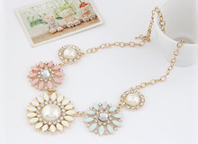 2015 New Fashion Pearl Flower Chunky Statement Collar Crystal Rhinestone Necklaces Pendants Women Jewelry Gifts Bijoux