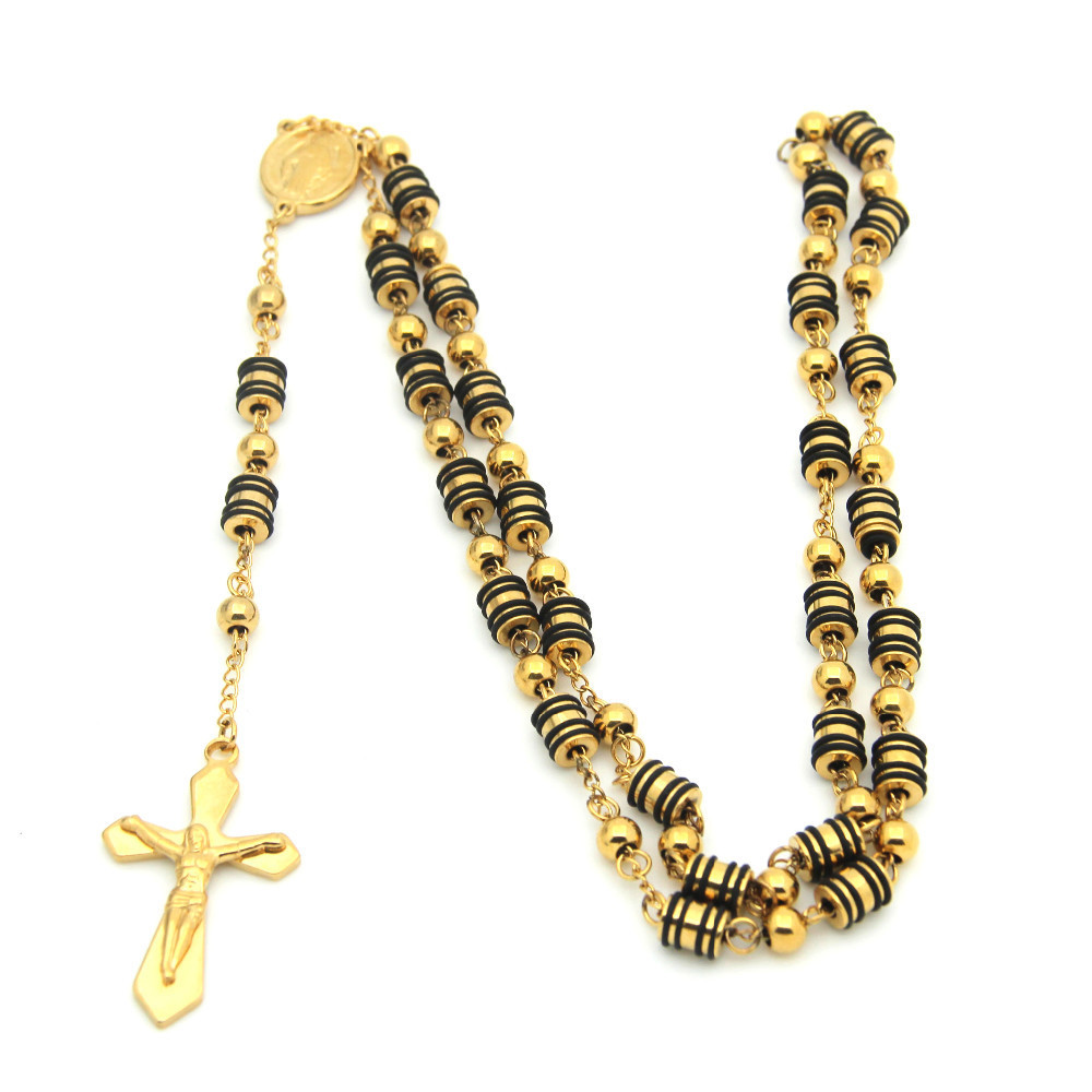 2015 Hot High Quality Jesus Buddhist Rosary Necklace Cross Necklace Stainless Steel Necklaces 8mm Beads Necklace