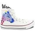 Wen Original Hand Painted Shoes Design Custom Zebra Pattern Men Women s White High Top Canvas