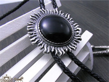 Bolo Tie Retro shirt chain Imitation of obsidian round Poirot led rope leather necklace Long tie hang