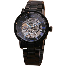 New Vintage Luxury Evening Formal Hand-wind Hollow Steampunk Roman Men’s Skeleton Mechanical Watch Black Metal Strap HOT CLASSIC