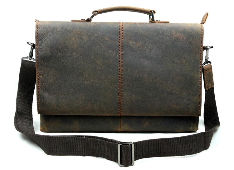 Vintage Genuine Leather Cowhide Crazy Horse Men Business Handbag