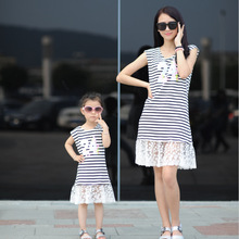 Family Matching Outfits Baby and Mom Dress Nighty Girl Dress Women Kids Pajamas Stripe Mother and Daughter Dress Girls Clothing