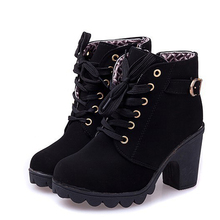 High Quality Women Boots women winter boots High Quality Solid Lace-up Ladies PU Fashion shoes woman ankle boots with gift