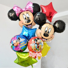 Free shipping 8pcs / lots Foil Balloons Set Mickey Minnie children’s toys wholesale party balloon birthday decoration pentagram