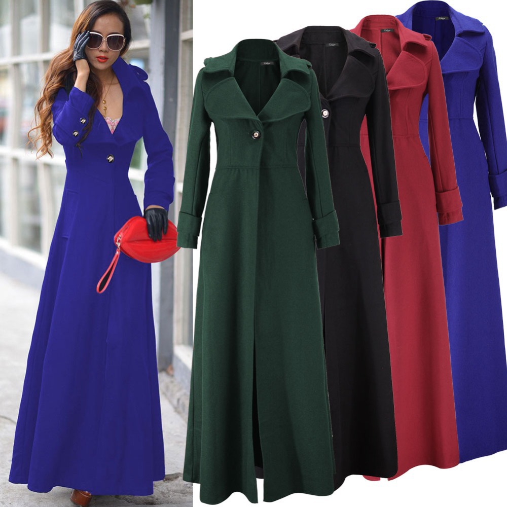 Women Winter Wool Coat Xlong Military Trench Coat Jacket Winter Full