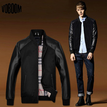 New Fashion Men s PU Leather Slim Casual Jacket 2015 Men Brand Collar Man Splicing Jackets