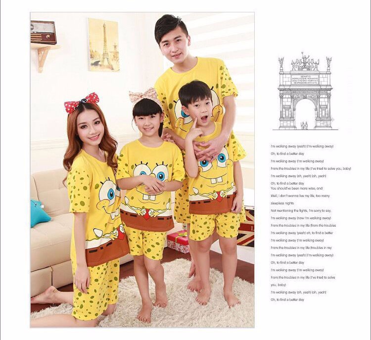4 Matching Family Clothes Cartoon SpongeBob T-shirt+Short Pants Loose Family Set Clothes Mother Daughter Dad Son Matching Clothes