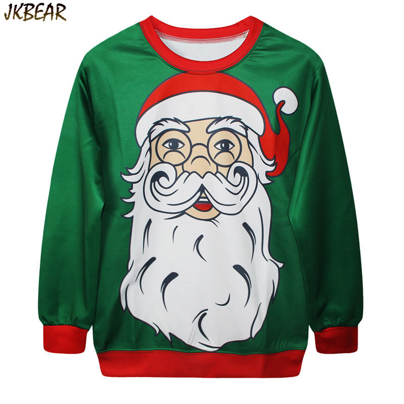 Full-beard Santa Claus Wearing Christmas Hat and Glasses Print Ugly Christmas Sweatshirts for Women and Men One Size 1