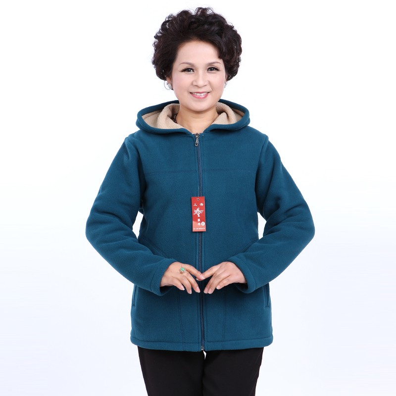 Winter Middle Aged Womens Hooded Imitation Lambs Fleece Jackets Ladies Warm Soft Velevt Coats Mother Overcoats Plus Size (4)