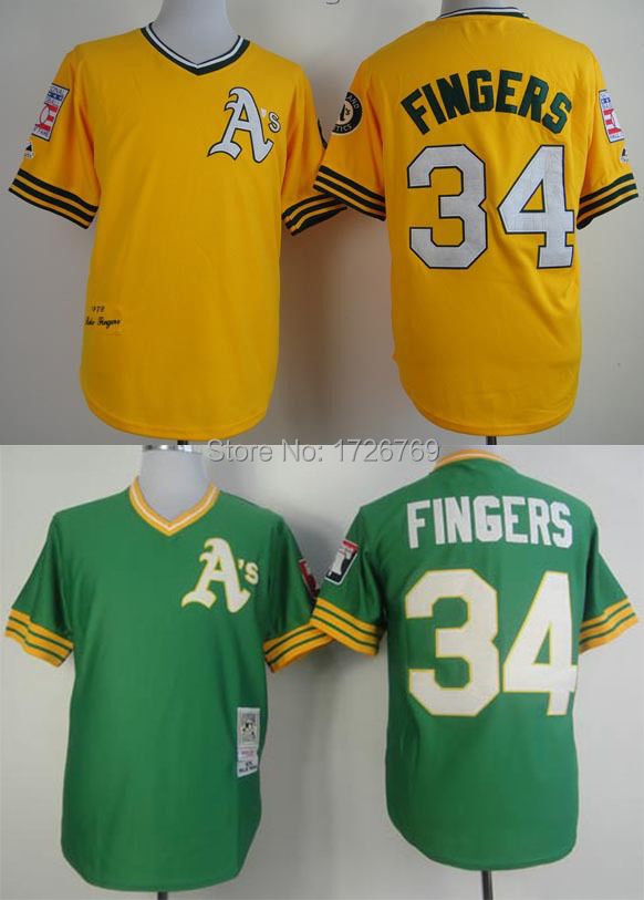 Cheap Mens Oakland Athletics 34 1976 Rollie Fingers Jersey Yellow