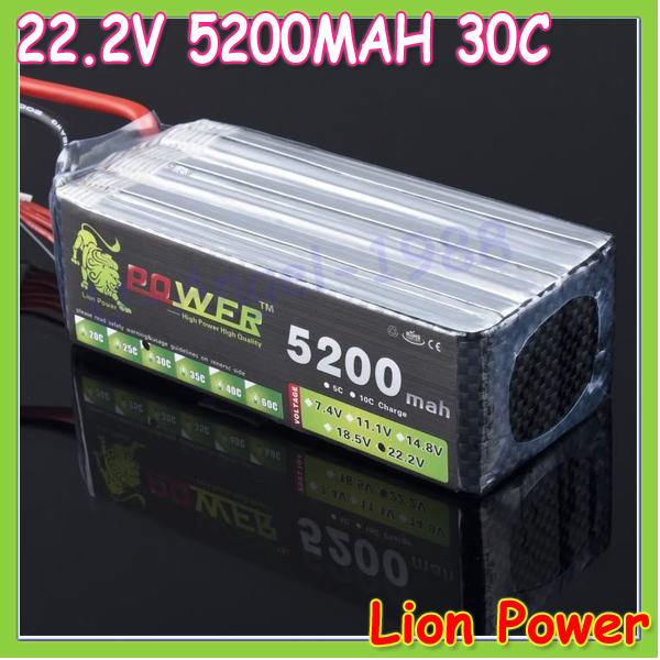 Фотография 1pcs Original Lion Power Lipo Battery 22.2v 5200mah 30C - 40C 6S Battery LiPoli 22,2V 5200mAh 30C 6S1P Akku Batterie