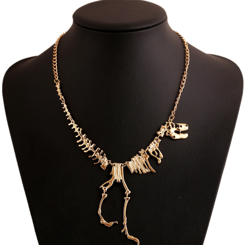 Goth Alloy Dinosaur Skeleton Dead Tyrannosaurus T Rex Charm Necklace Choker Necklace For Women Jewelry Collar