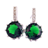 lingmei Wholesale Round Cut Emerald Quartz & White Topaz Stud Dangle Silver Earrings New Fashion Women Jewelry Free Shipping