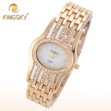 2015 Kingsky mujeres diamante Oval de la aleación de oro informal para mujer accesorios de diamantes pulsera de lujo de san valentín regalo de cuarzo