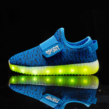 Kids Light Up Shoes 2016 USB Charging Children Yeezy Shoe With 7 Colors Lights Led Shoes For Kids Breath Mesh Growing Sneakers
