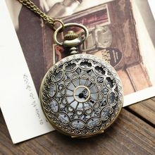 1pcs Retro Vintage Bronze Quartz Necklace watch Pendant Steampunk Chain Clock Pocket Watches Spider Web Hollow