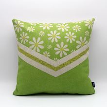 45x45cm Green Flower White Burlap Cushion Cover