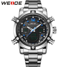 WEIDE Famous Brand Quartz-Watch Men Sports Waterproof Dual Time Complete Calendar Stainless Steel Strap Clock relojes / WH5205