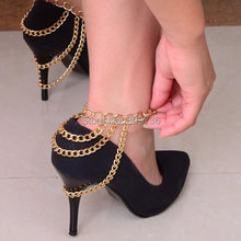 2014 New Sexy Women Gold Tone 3 Row Drapped Ankle Chains Anklet Foot Bracelet Chain For