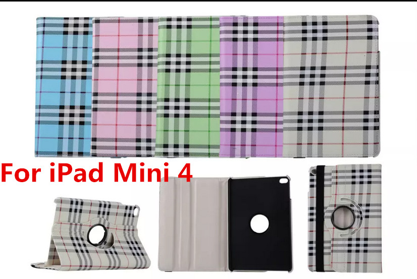 Tablet Case For iPad Mini 4 Case 360 Rotation PU Plaid Scottish font b tartan b