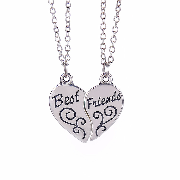 Female best friend puzzle half heart necklaces pendants bff silver plated chain choker necklaces for women friendship jewelry