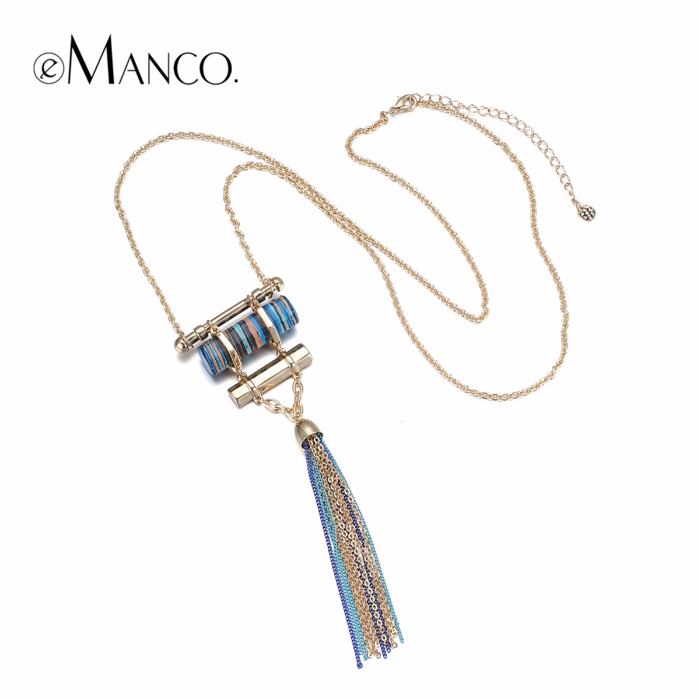 Gold alloy tassel necklace stone pendant necklaces for women 2016 concise turquoise chain long necklace bijoux femme eManco