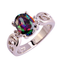 lingmei Free Shipping Wholeale Great Mysterious Rainbow & White Topaz 925 Silver Ring Jewelry For Unisex Size 6 7 8 9 10 11 12