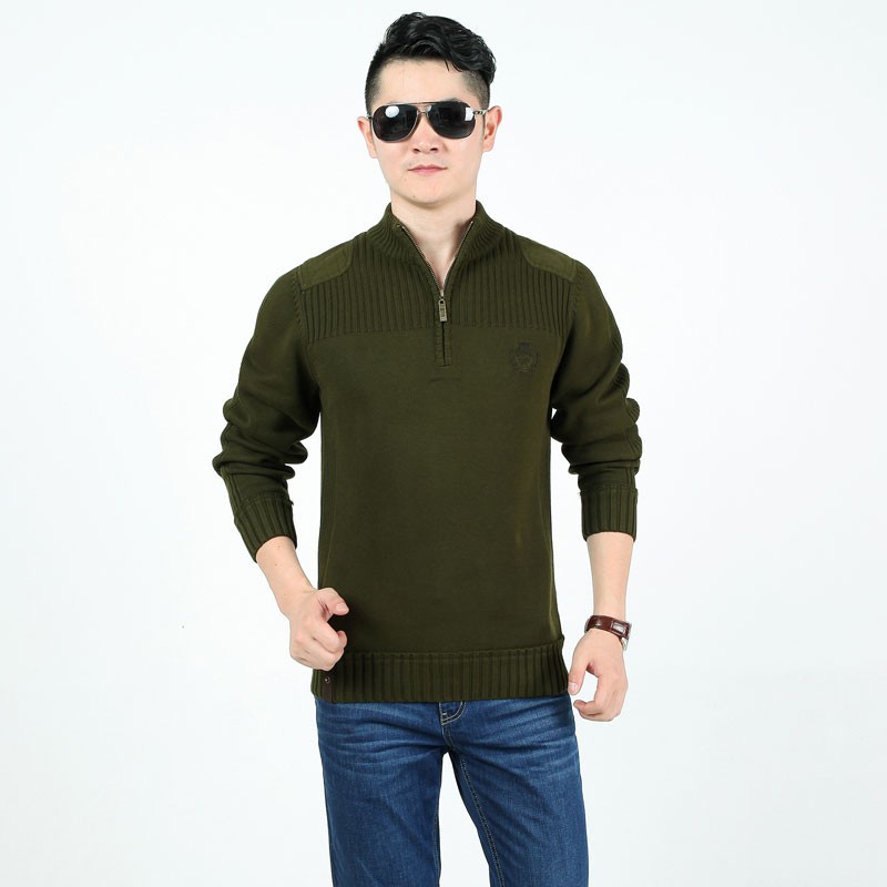 AFS JEEP Autumn Spring Men Cotton Knitted Slim Fit Sweaters 2015 Stand Collar Casual Plus Size Pullover High Quality Sweaters