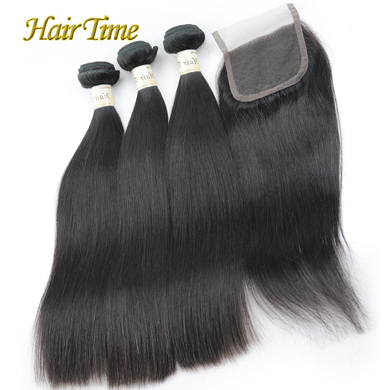 Queen Weave Beauty Peruvian Virgin Hair Straight With Closure 3Pcs Peruvian Straight Hair with 1Pc Lace Closure Cheap Human Hair