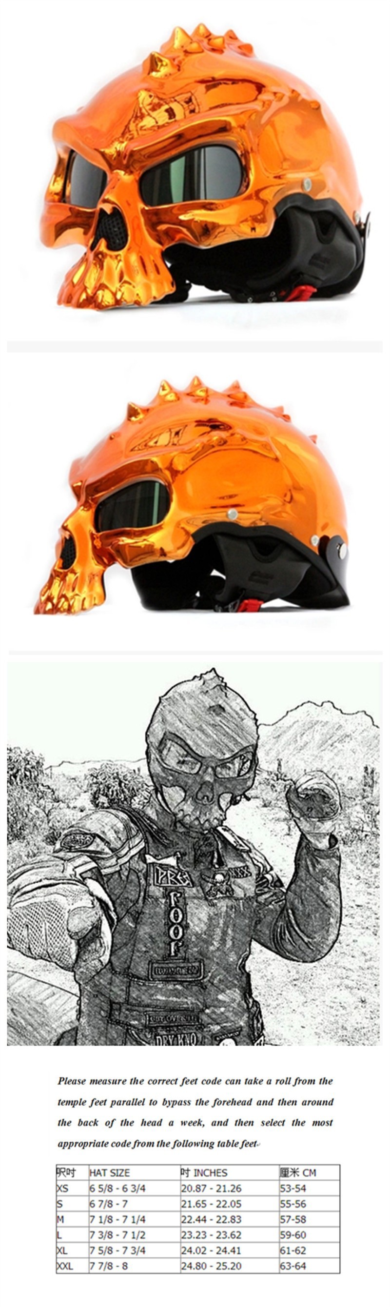 HT03OGB Standard Skull Helmet Harley Motorcycle Half Helmet Plating orange