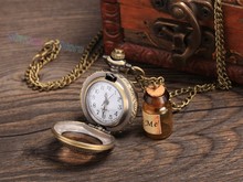 Fashion Vintage Style Pocket Watch With Drift Bottle Embellished Pendant Necklace For Women 53