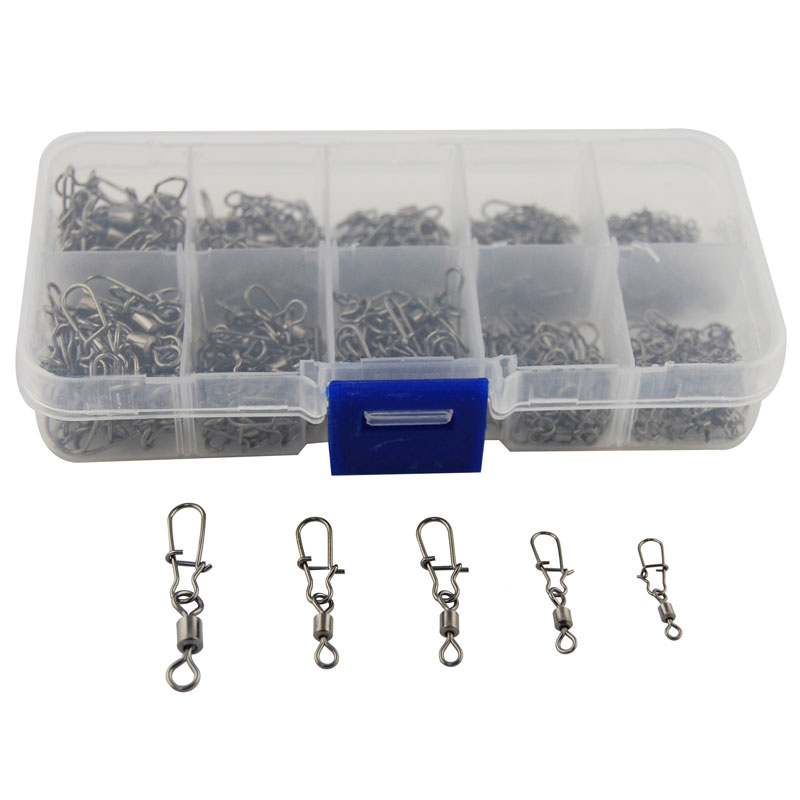 210PCS Rolling Barrel Swivel Nice Snap Connector Stainless Steel Fishing Lure Swivels Snap Fishing Tackle Tool #2#3 #5 #6 #7