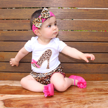 2016 Summer Style Baby Girls Clothes Cotton Short Sleeve Leopard Bodysuit + Shorts + Headband Ruffles Newborns Girl Clothing Set