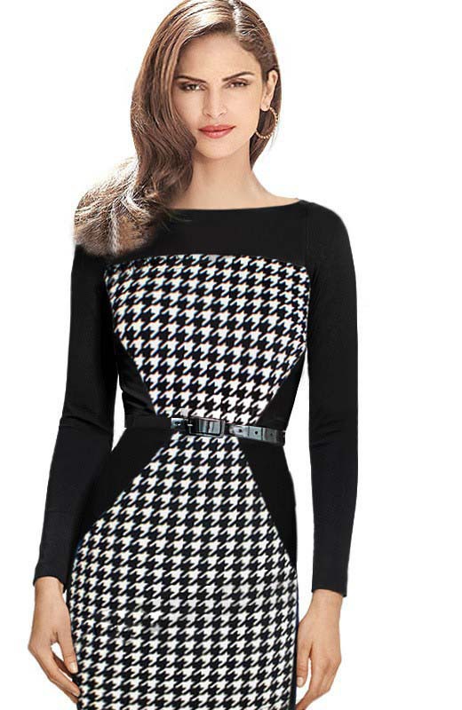 vestidos 2015 Women Summer Elegant Belted font b Tartan b font Patchwork Tunic Work Business Casual