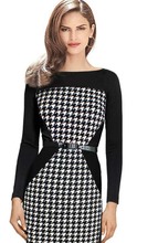 vestidos 2015 Women Summer Elegant Belted Tartan Patchwork Tunic Work Business Casual Party Bodycon Pencil Sheath Dress
