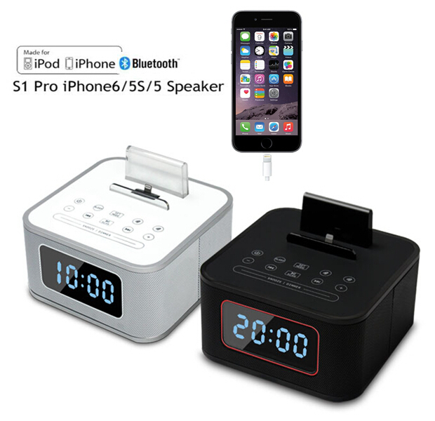 Original S1 pro dock Alarm Clock Radio Speaker system,Multifunction bluetooth subwoofer speaker charging dock station for iphone