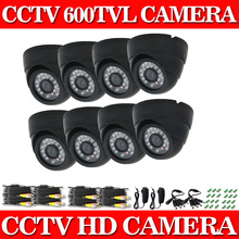 600TVL Security Dome Camera 8pcs/lot 24pcs LEDs Weatherproof indoor 65ft Night Vision CCTV Camera System Video Surveillance Kit