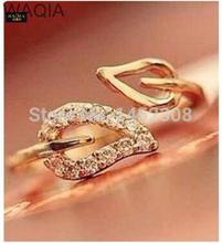 Hot Fashion 2015 New Two Leaves Imitation Diamond Couple Rings Korean Female Vintage Jewelry Influx of People