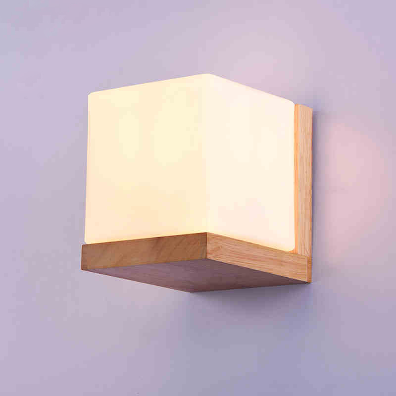 Modern Novelty Minilism Solid Wood Wall Lamp Frosted Glass Oak Wood Wall Lights Indoor Home Decoration Bedroom Wall Sconce