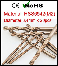 Diameter 3.4mm x 20pcs HSS 6542 Straight Shank Twist Drill Bit marcenaria carpinteria wood tool outillage extractor