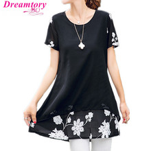 Embroidery Short Sleeve Women Chiffon blouse lady shirt 2016 New Hot summer printing tops 4XL plus size Blusas Feminina DT111