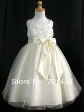 Princess Ivory Ball Gown Taffeta Floor-length Flower Girl Dress With Flower and Sashes Evening Gown Zipper For Kids