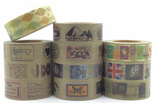 Retro Post Stamp Chop Label Vintage Washi Paper Masking Tapes DIY Decorative Stickers Gift Wrapping Sticker Party Favor